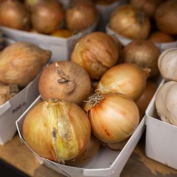 Homemade onions and garlic in the Neufeldhof farm store - high-quality products from Liechtenstein agriculture.