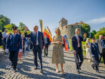 Princely family and guests at the 2024 State Ceremony in Liechtenstein in front of Vaduz Castle