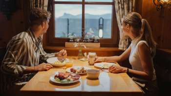 Breakfast at the Hotel Oberland with a view of the Rhine Valley