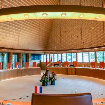 exhibition room with paintings, books and exhibits in the Liechtenstein NationalMuseum.
