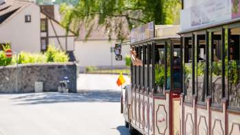 Shot from the side showing the Citytrain on a sunny day in Liechtenstein