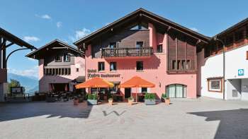 Alluvial view of Restaurant Kulm with blue sky on a sunny day Alluvial view of Restaurant Kulm with blue sky on a sunny day