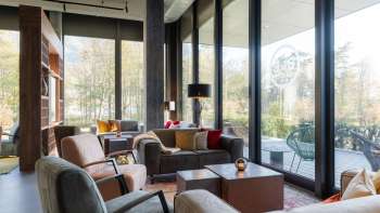 Inviting lounge area at the B&B Hotel Liechtenstein-Eschen with armchairs and sofas