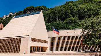 Liechtenstein's modern parliament building in the sunshine