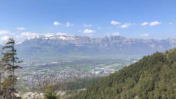 View from Schalun Castle over the Rhine Valley with the striking Alpine scenery in the background.