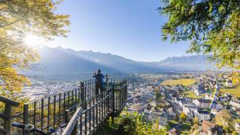 Viewpoint at Känzile in Vaduz with views over the Rhine Valley and the Alps