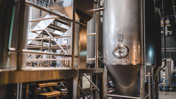 Large stainless steel tank and brewing technology in the production area of the Liechtenstein brewery