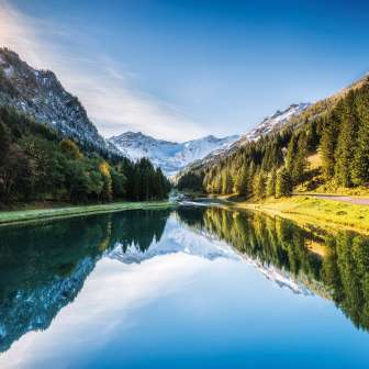 Sunrise at Gänglesee lake in the Steg