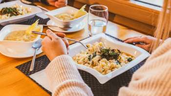 Close-up of Käsknöpfle in the Edelweiss restaurant