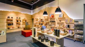 Salesroom of the Liechtenstein Center in Vaduz with regional specialties, souvenirs and gift items