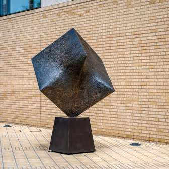 Sculpture of a cube at the Bad Ragartz sculpture exhibition in the center of Vaduz