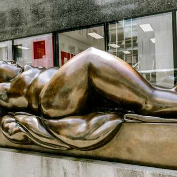 Sculpture of a reclining woman in front of the " Liechtenstein Art Museum " in Vaduz