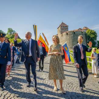 Princely family and guests at the 2024 State Ceremony in Liechtenstein in front of Vaduz Castle