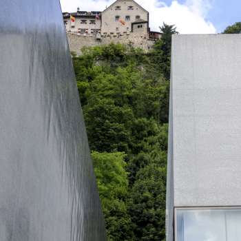 Liechtenstein Art Museum with Hilti Art Foundation in front of Vaduz Castle 