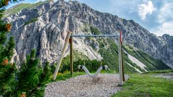 Swing in front of an impressive mountain backdrop in Liechtenstein