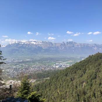 View from Schalun Castle over the Rhine Valley with the striking Alpine scenery in the background.