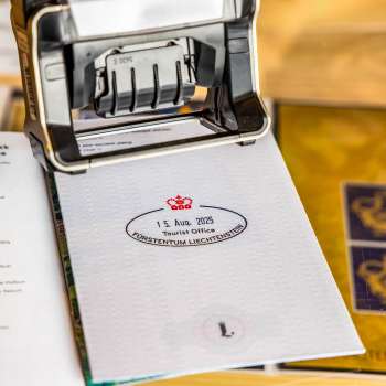 Souvenir stamp, available at the Liechtenstein Center