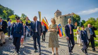 State act 2024 at Vaduz Castle Princely family and guests at the 2024 State Ceremony in Liechtenstein in front of Vaduz Castle