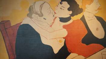 Artistic mural with couples in the Brasserie Burg - stylish ambience with French charm. Burg