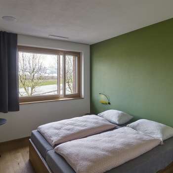 Twin room with green-painted wall in Schaan/Vaduz Youth Hostel