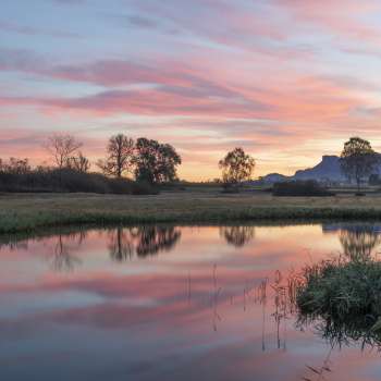 Ruggell Wetland at sunset with pond in the foreground 